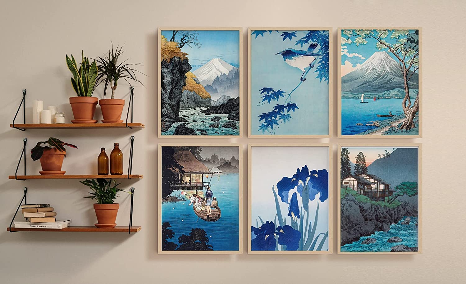 Amazon.com: Japanese Woodblock Wall Art - Set of 6 Blue Themed