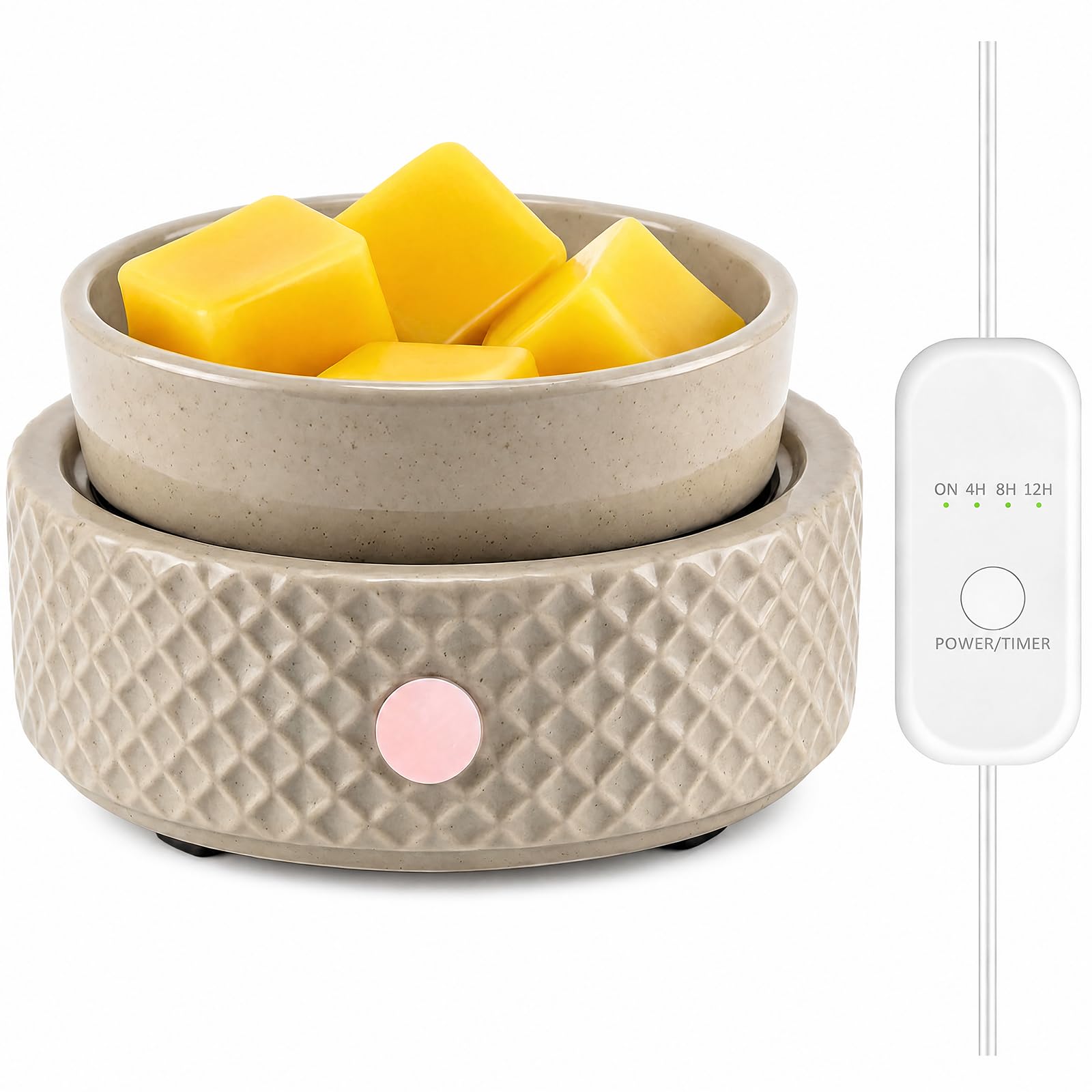 Wax Melt Burner Warmer with 4 Timers Ceramic 4-in-1 Electric Candle Warmer Auto Shut-off for Wax Melts, Candle Jars, Essential Oil, Coffee Cup Warmer Home Office Bedroom Gifts for Women Beige