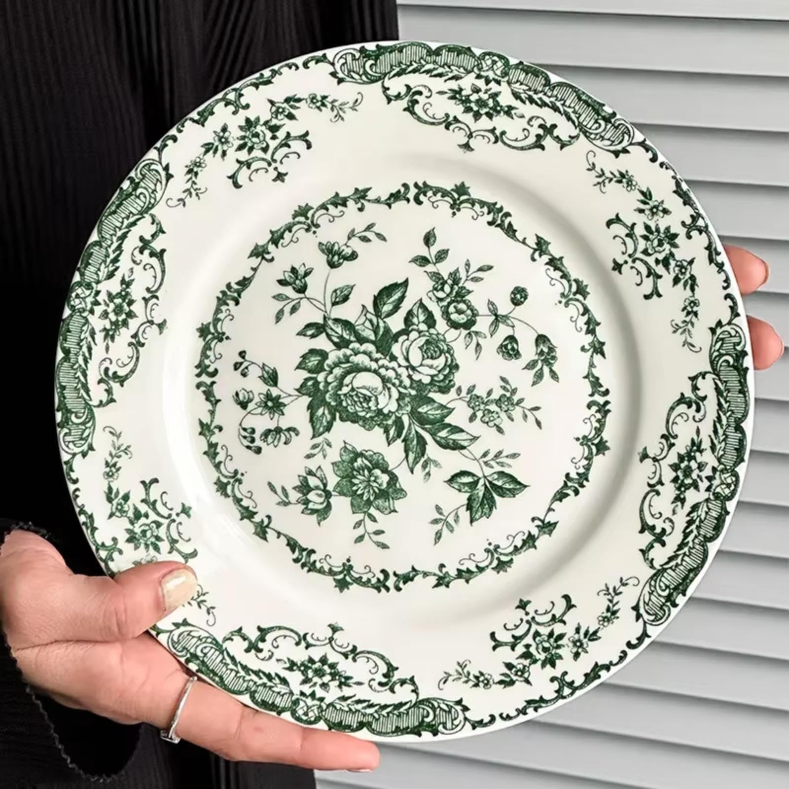 HHFLRAWA Piatti piani in ceramica, 20 cm, motivo floreale, adatti al microonde e alla lavastoviglie, perfetti per insalata, pasta, bistecca e antipasti