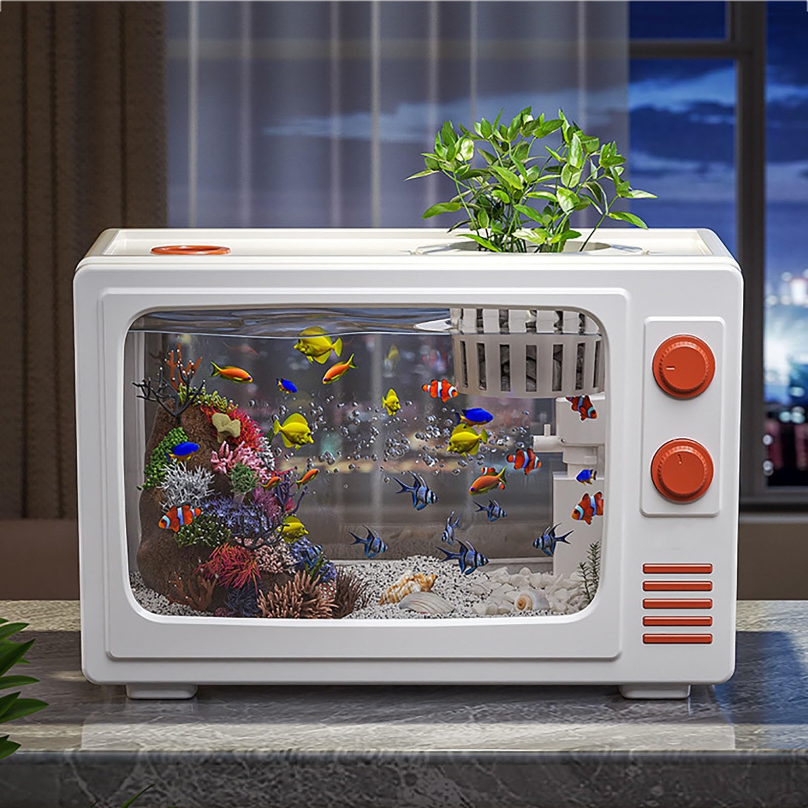 Pequeño Acuario, Juego Completo De Acuario De Escritorio, Tanque De Pescado Kit De Inicio De Acuario Pequeño con LED para Camarones Peces Dorados Tortugas(White)