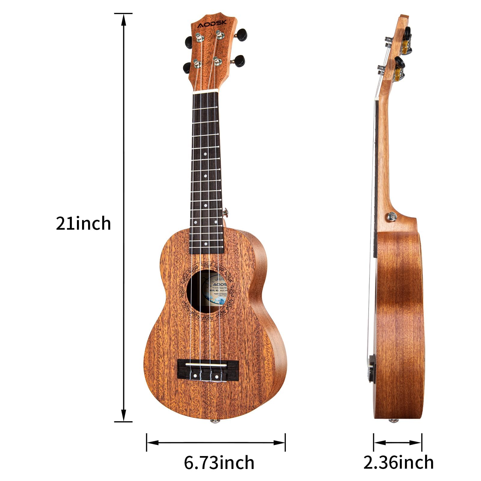 AODSK Juego de ukelele soprano para principiantes, ukelele hawaiano de 21 pulgadas para niños y adultos con bolsa de concierto, cuerdas, kit todo en uno (ukelele sapele de 21 pulgadas) (natural)