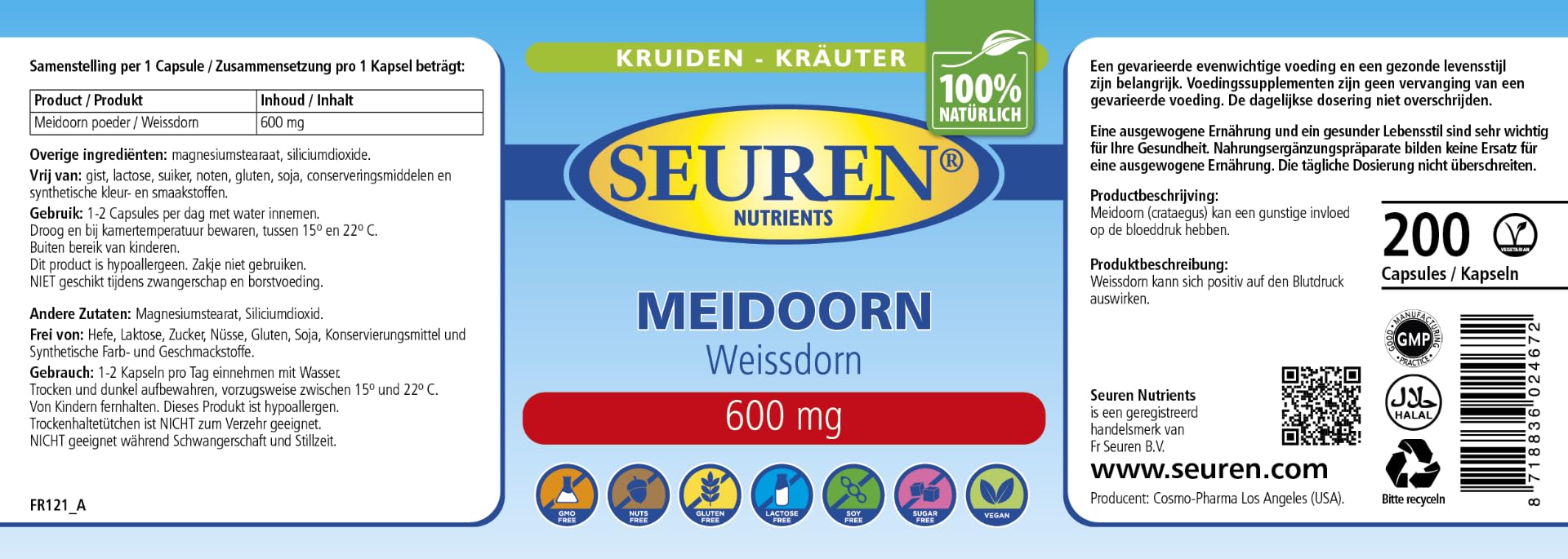 Seuren Nutrients Weissdorn/Weißdorn 600 mg 200 Kapseln