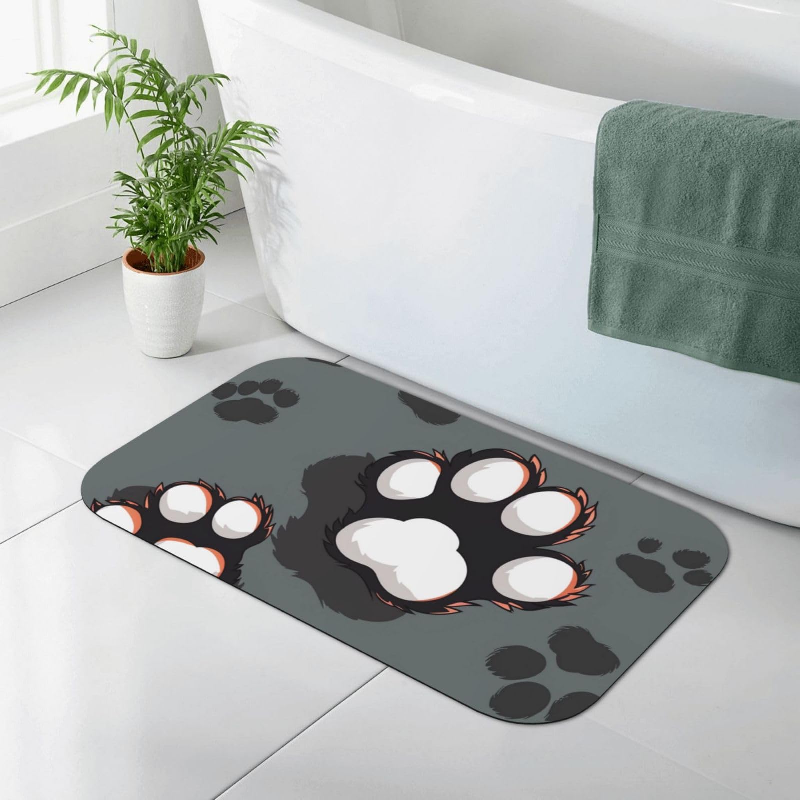 Tapis de bain antidérapant et absorbant 80x50 cm avec empreintes de pattes