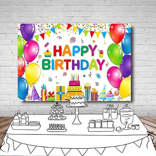 Miniatura 3 de LYWYGG Telón de fondo de cumpleaños de 7 x 5 pies para fiestas de cumpleaños coloridos suministros de decoración para niños CP-434