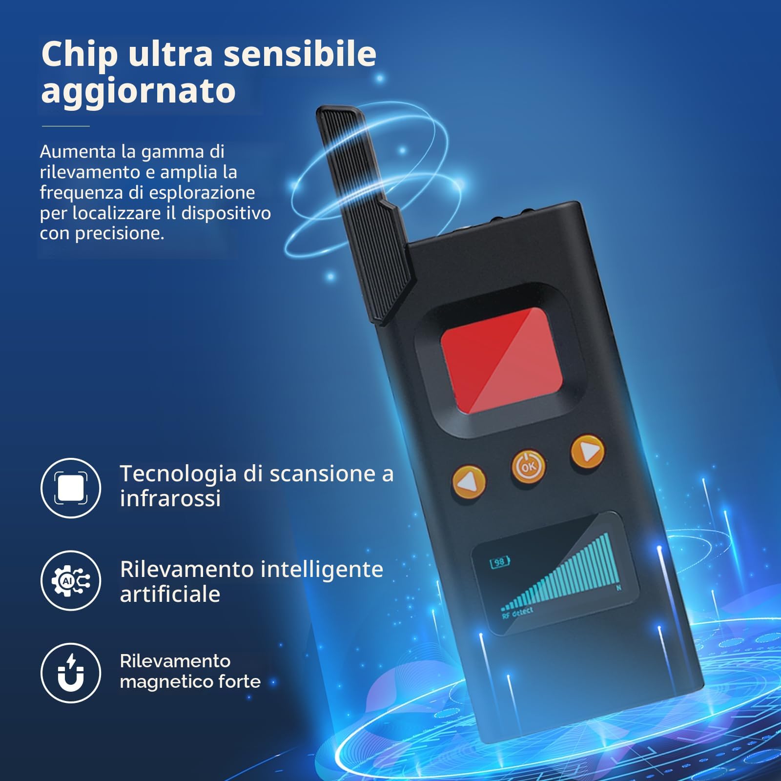 Rilevatore di bug per fotocamera nascosta Rilevatore di spionaggio Rilevatore di intercettazioni RF Wireless Signal Scanner Responsabile della protezione dei dati per il rilevamento di