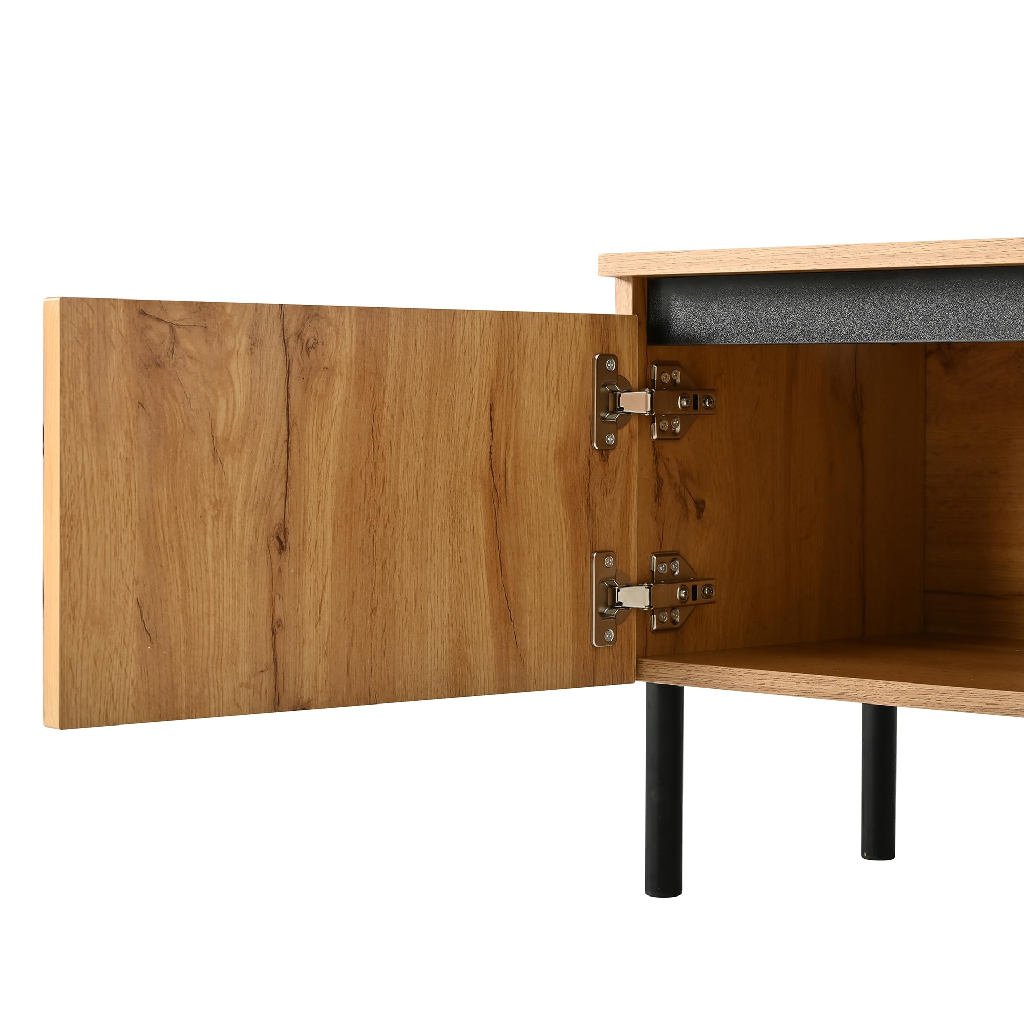 HAINEW HD26062302 szafka pod telewizor z 4 drzwiami i czarnymi metalowymi nogami, 180 x 35 x 43 cm, kolor naturalny, HD26062302