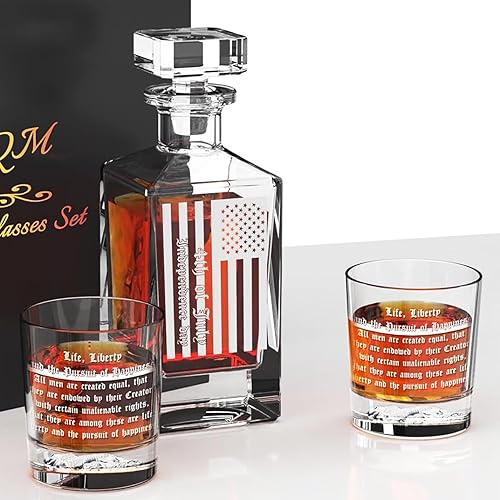 Miniatura 1 de Juego de decantador de whisky con 2 vasos de whisky, decantador de licor de cristal, decantador cuadrado de 27 onzas para whisky, bourbon, brandy,