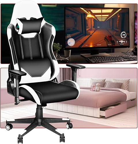 Miniatura 7 de Toszn Sillas de videojuegos para adultos silla reclinable para juegos con soporte lumbar y reposacabezas de piel sintética para adolescentes silla
