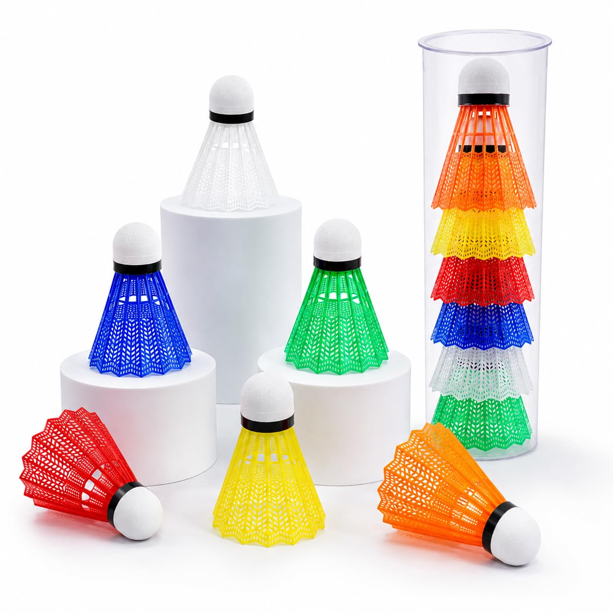 Woffely Colorful Nylon Badminton Shuttlecocks with Storage Tube, Pack of 6 Durable Plastic Birdies, Stable Flight Training Shuttlecocks for Indoor & Outdoor Badminton Practice-image-47