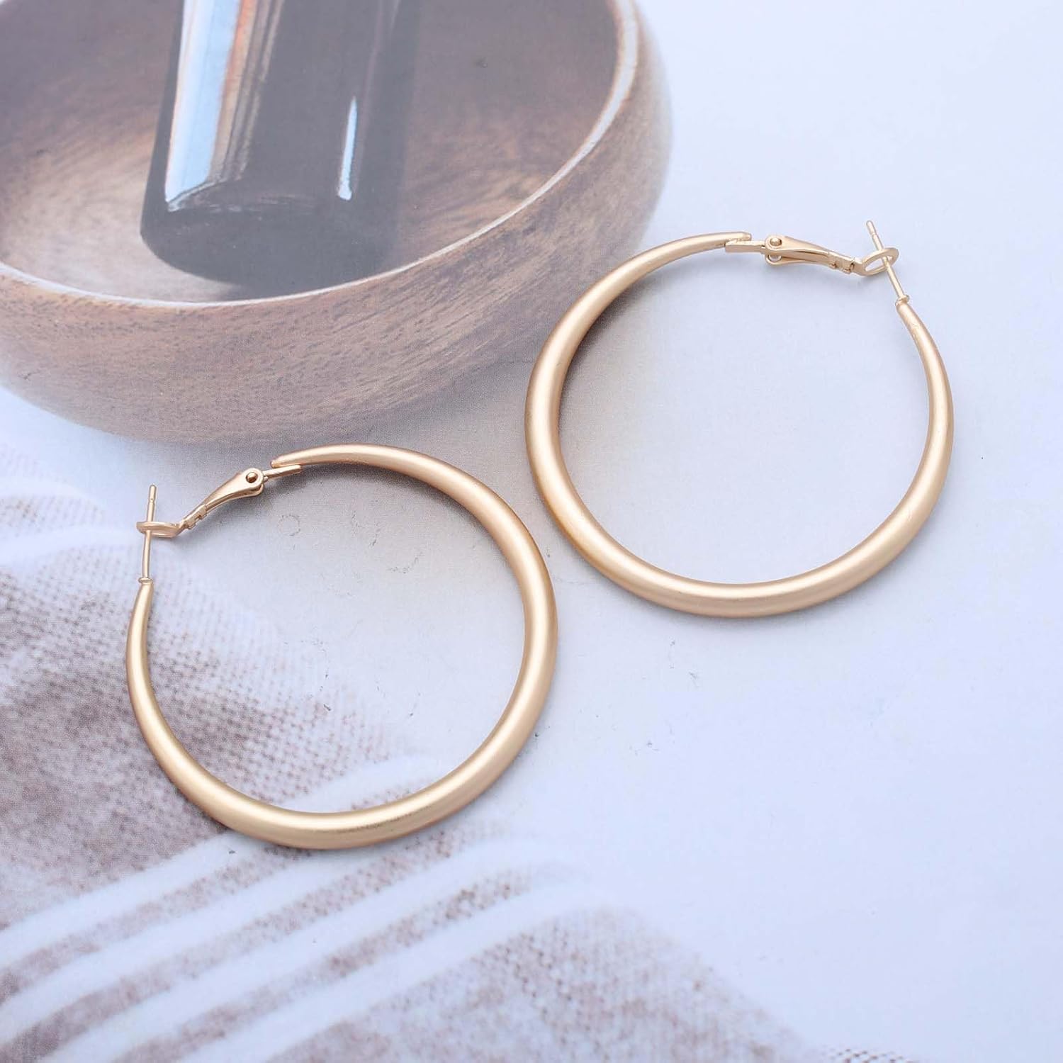 Minimalist Gold Hoop Earrings Large Circle Dangle Drop Earrings Matte Endless Hoop Earrings Round Geometric Earrings Statement Earrings Jewelry for Women - Image 3