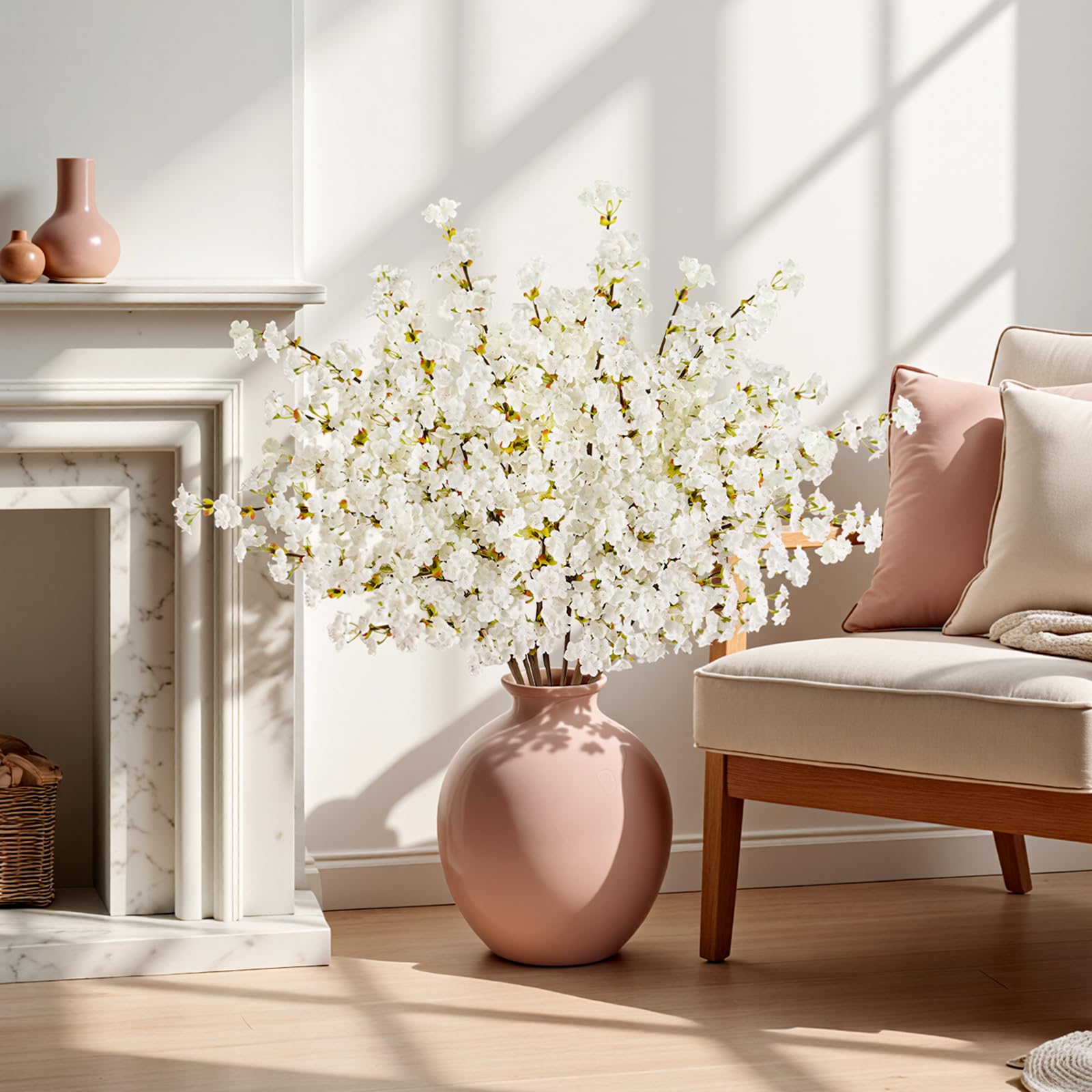 Uieke Seiden-Kirschblütenzweige, 99,8 cm, künstliche Kirschblütenbaumstiele, künstliche Pflaumenblütenblumen, Arrangement für Hochzeit, Zuhause, japanische Dekoration, 3er-Set, weiß