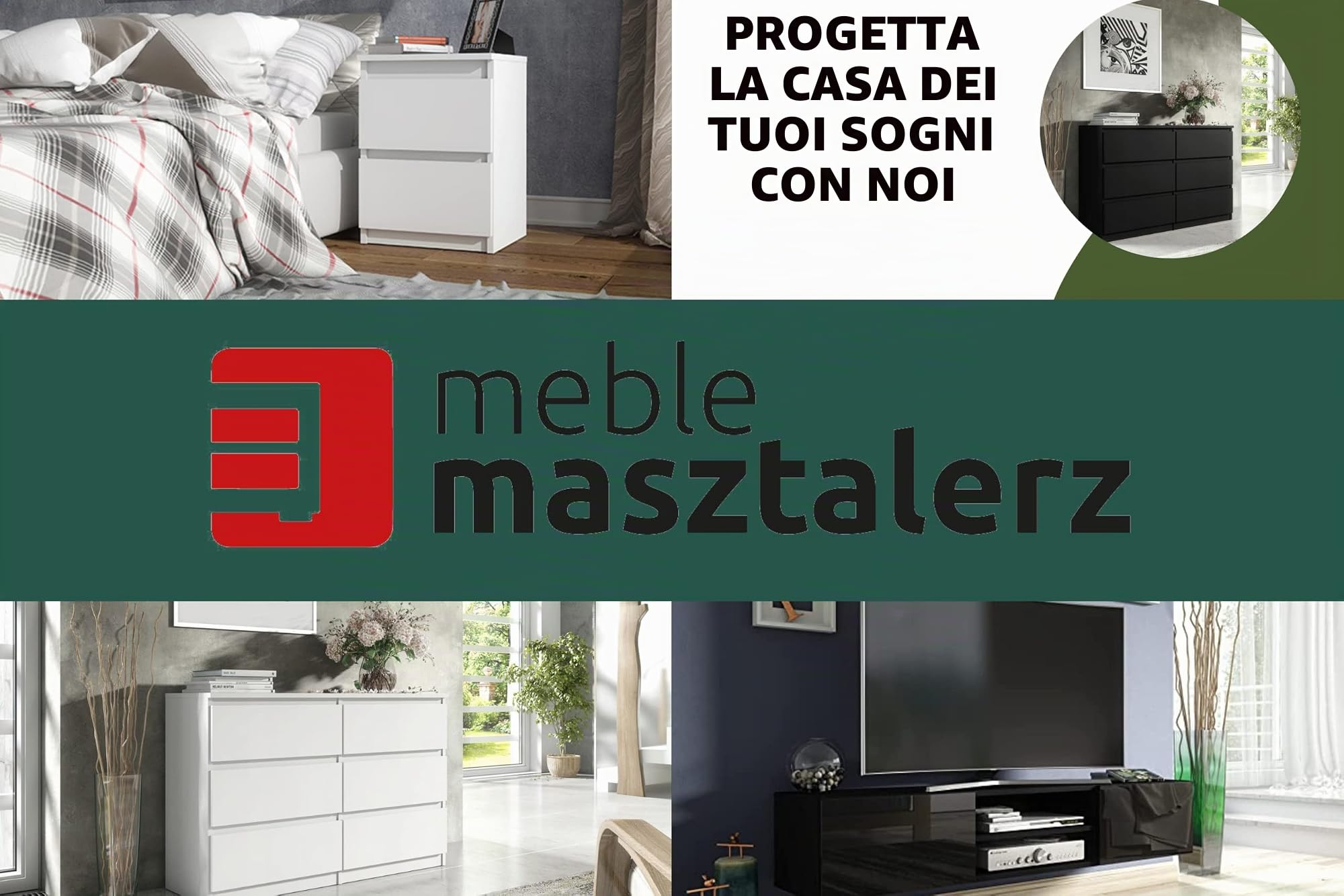 meble masztalerz Cassettiera 70 cm, 4 Cassetti, Nero | Credenza Soggiorno 70x102x39 cm, Moderna Como, Cassettiera Alta, Mobiletto con Cassetti