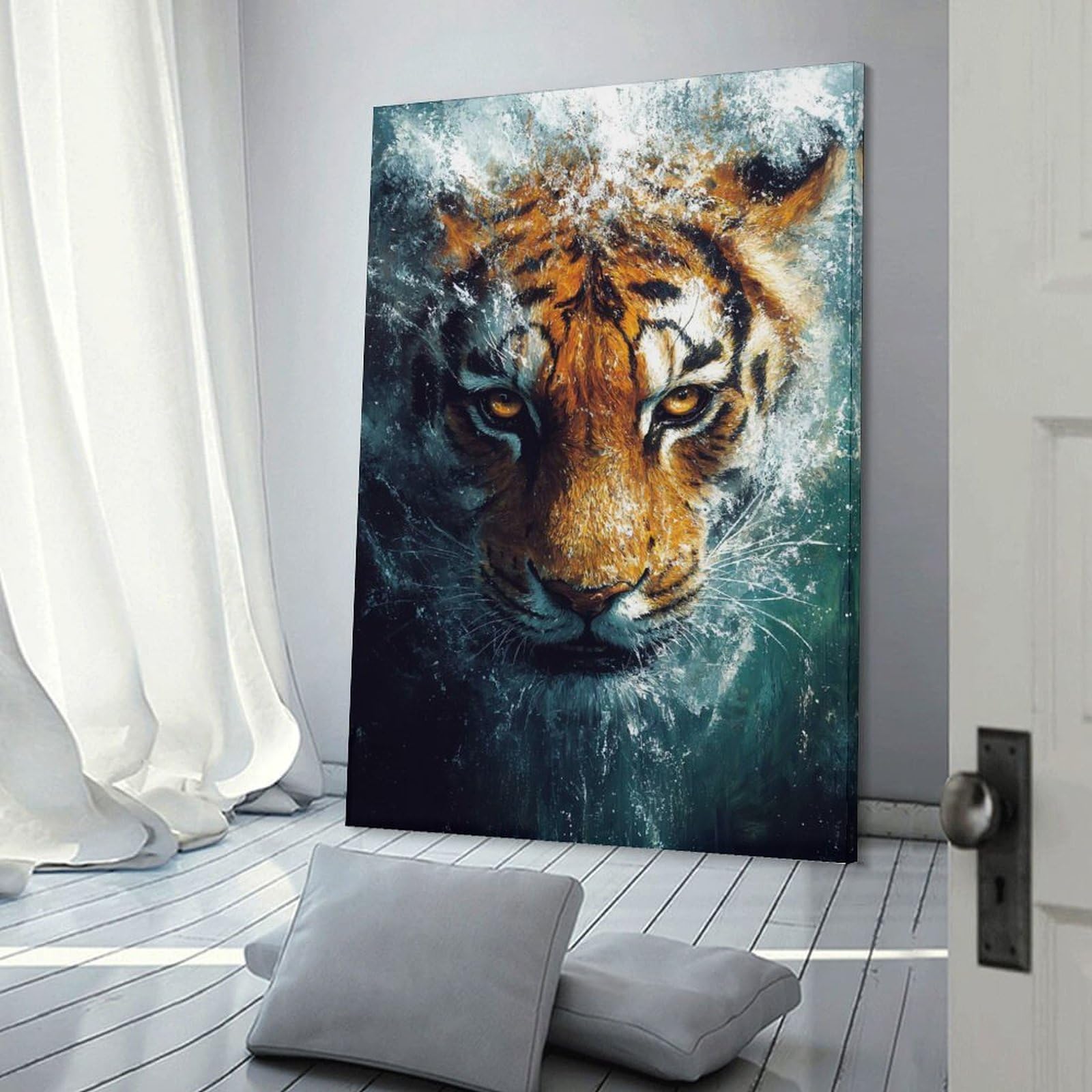 Junmoney Tiger in Water Painting Hanging Wall Art, 20x30inch(50x75cm), for New Homes, Bedrooms Or Workspaces, Thoughtful Wall Decor for Art Lovers