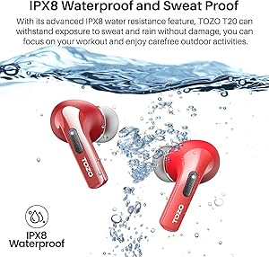 TOZO T20 Wireless Earbuds Bluetooth Headphones 48.5 Hrs Playtime with LED Digital Display, IPX8 Waterproof, Dual Mic Call Noise Cancelling 10mm Broad Range Speakers with Wireless Charging Case