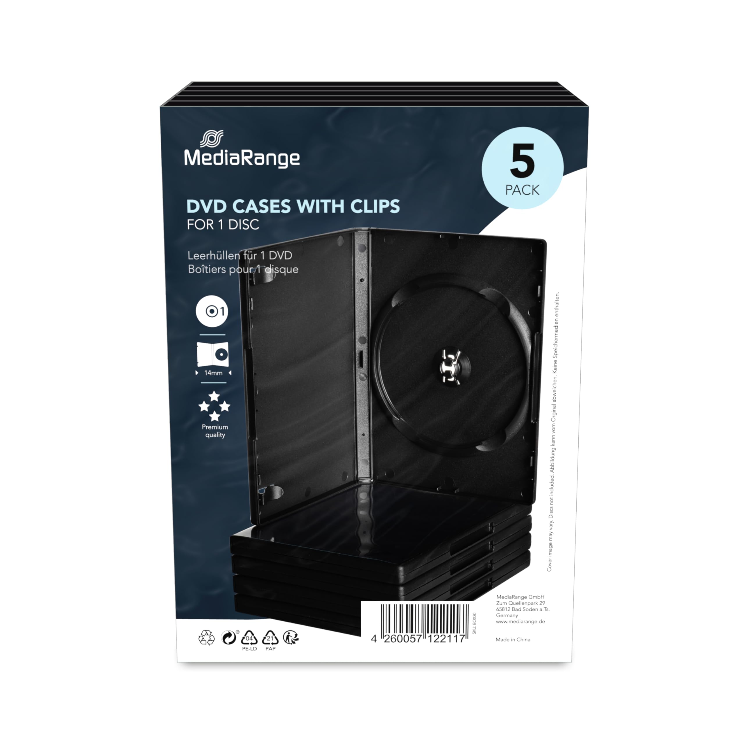 MediaRange BOX30 – DVD 5 Way Jewel Cases – Holds 1 Disc Pack of 5 – Black