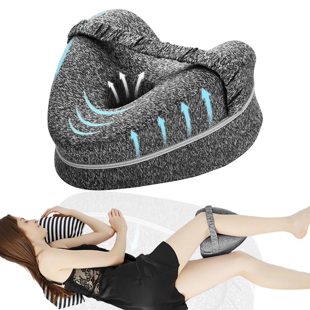 HASTHIP® Sleeping Knee Pillow for Side Sleepers,Memory Foam Contour Leg Pillow with Elastic Strap,Zippered Cotton Cover Thicken Cushion Knee for Spine Alignment Pain Pressure Relief-image-3