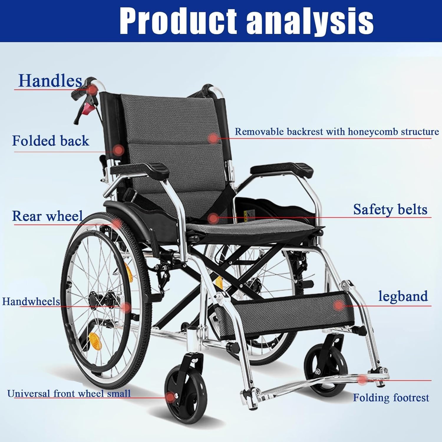 Silla de Ruedas Silla de Ruedas Ligera Plegable de Aluminio Silla de Ruedas de tránsito Ligera Luz Plegable,Silla de Ruedas de Viaje,Sillas de Ruedas autopropulsadas Plegables Red