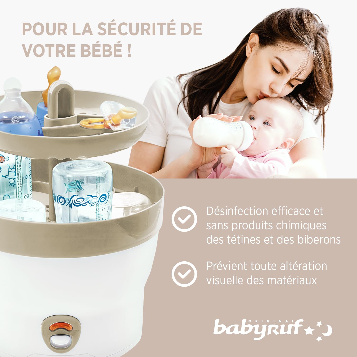 Olympia Stérilisateur de Bibérons à Vapeur Électrique Blanc, Beige