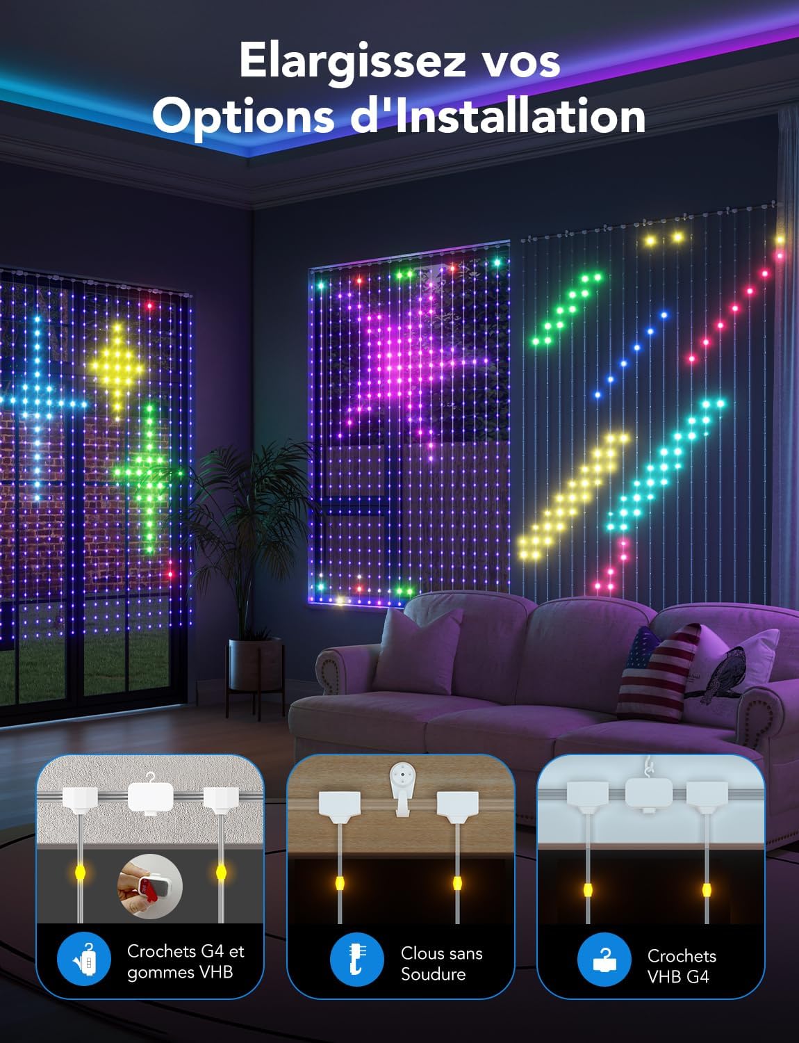 Govee Curtain Lights 520 LEDs RGBIC: Créez une Ambiance Magique et Dynamique - Description