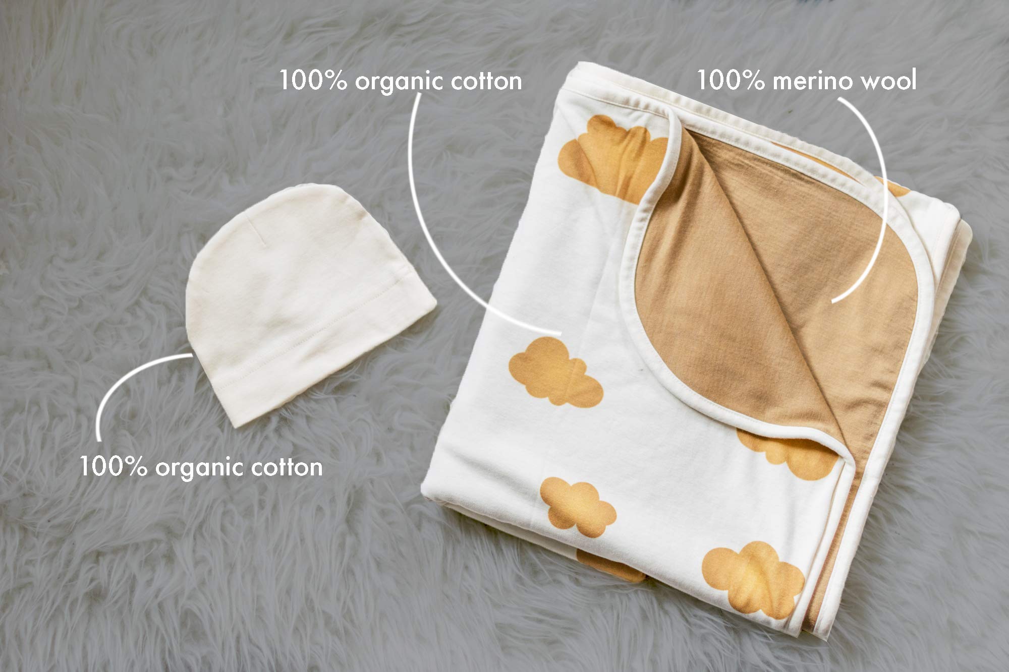 Coperta in lana per neonati e bambini | 100% lana merino strato interno e 100% cotone organico | regolazione della temperatura | Extra Large | morbida coperta comfort | (TAN)