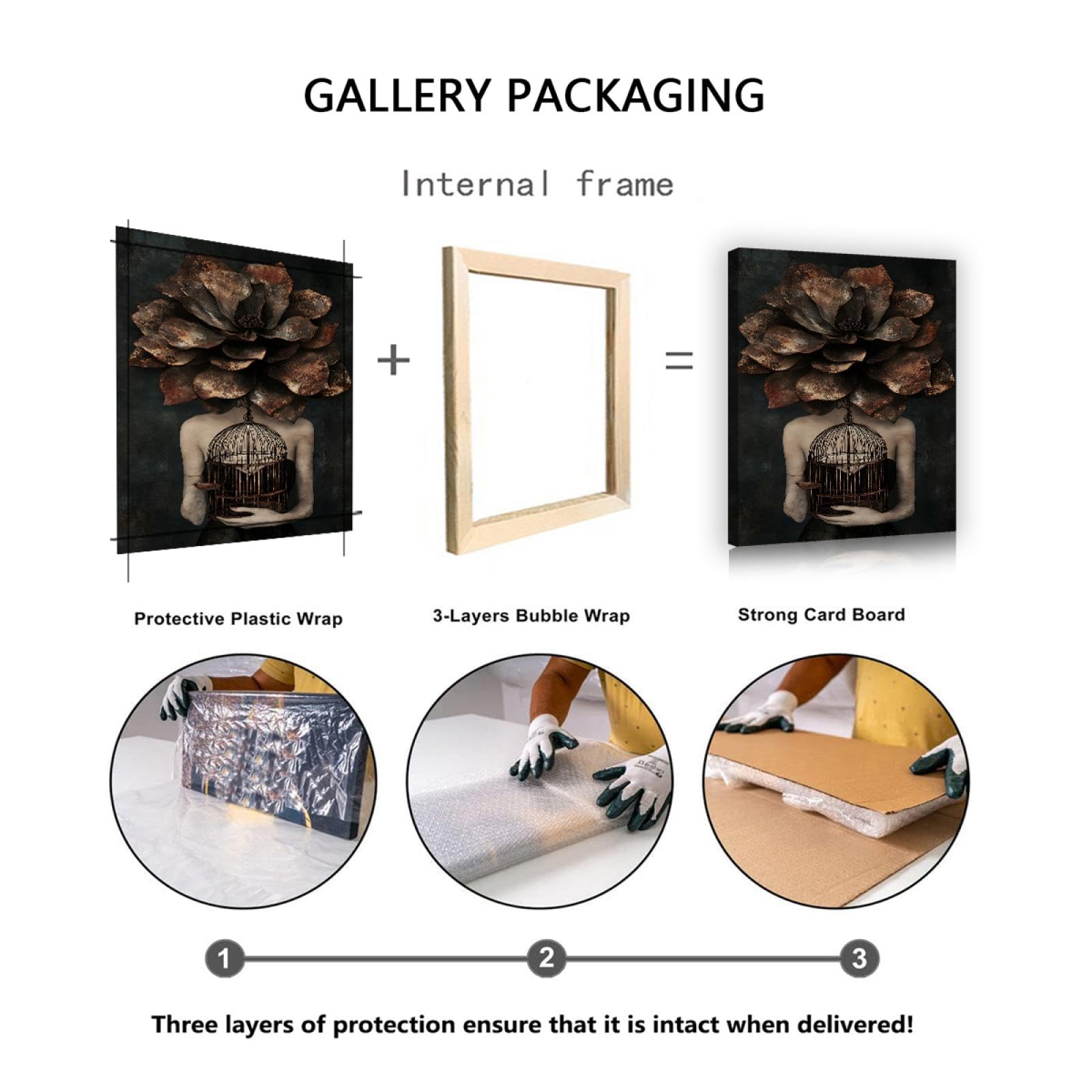 TOANGWALL Piękna elegancka dziewczyna z kwiatami we włosach płótno farby kobieta trzymająca ptak plakat sztuka ścienna do salonu dekoracja domu 50 x 60 cm rama wewnętrzna