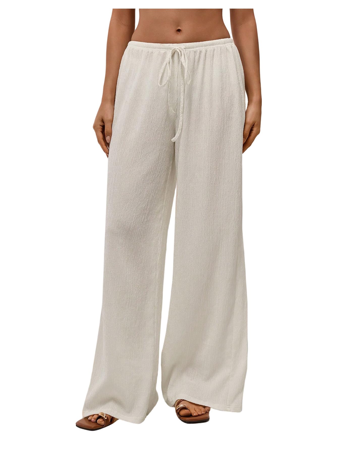 Floerns Womens Low Waist Drawstring Long Pants Wide Leg Casual Loose Trousers