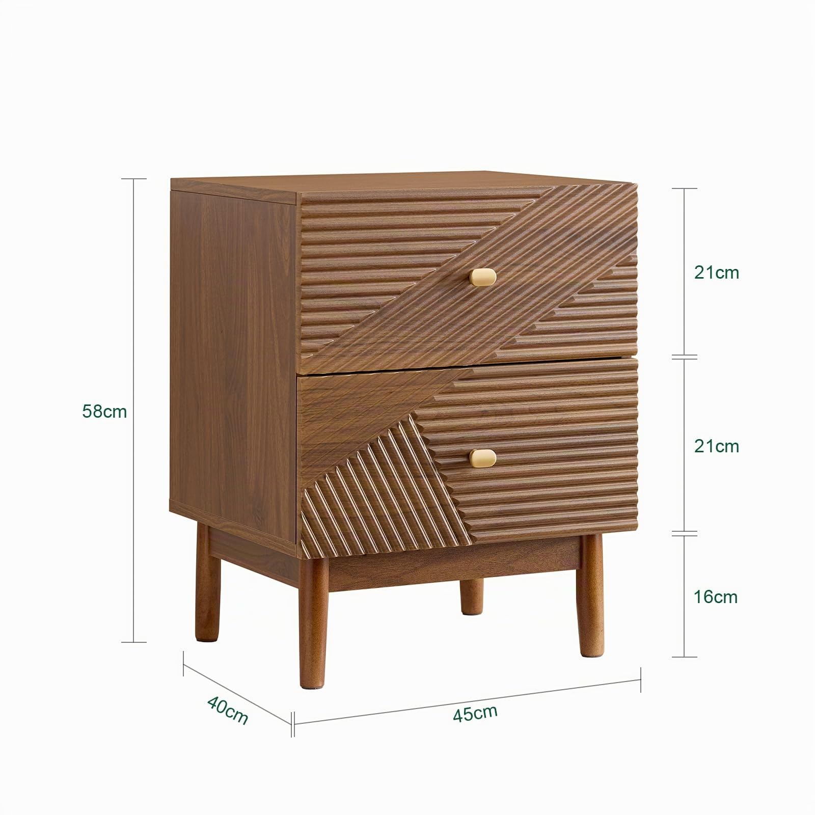 SoBuy Vintage Nachttisch mit 2 Schubladen 45×40×58cm Schlafzimmer | Holz Beistelltisch mit Gummibaumholzbeinen, Nachtschrank für Schlafzimmer Wohnzimmer und Büro, Braun FBT170-N