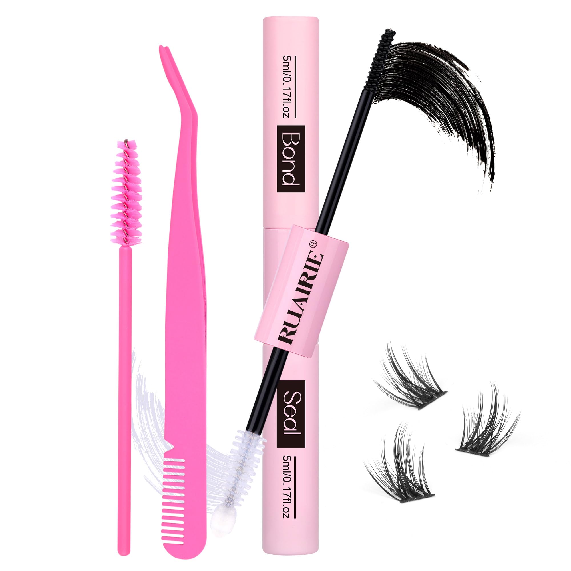Lash Bond and Seal Waterproof Lash Cluster Glue with Eyelash Brush and Lash Tweezers 2 in 1 Bond and Seal Lash Glue Strong Hold by Ruairie