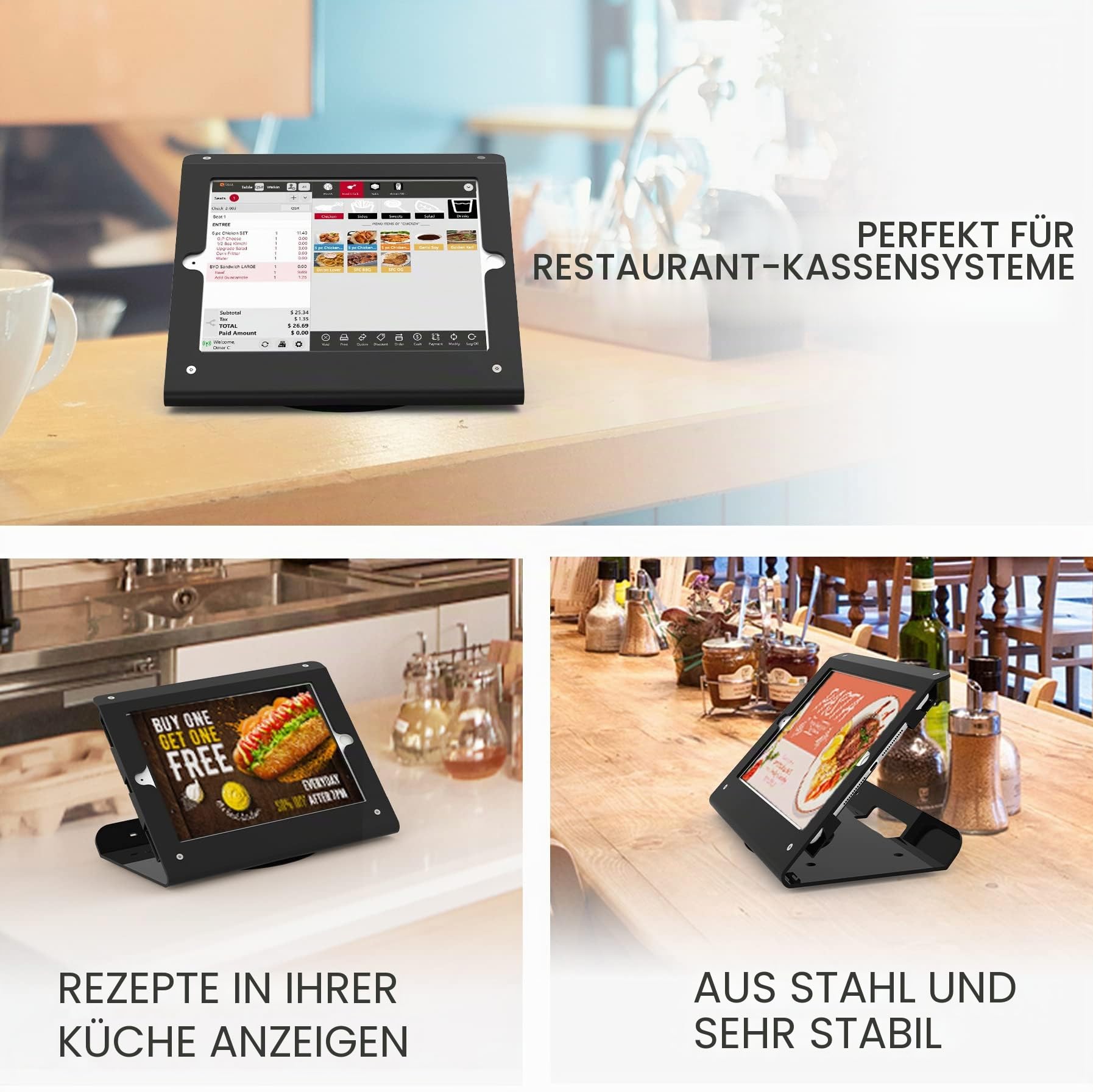 Retail Tablet Ständer Kompatibel Mit 10.2 Zoll iPad 9. 8. 7. Generation, Business Desktop POS Stand, Anti-Diebstahl Kiosk Countertop Halter, 360° Drehbare Basis, Metall, Schwarz