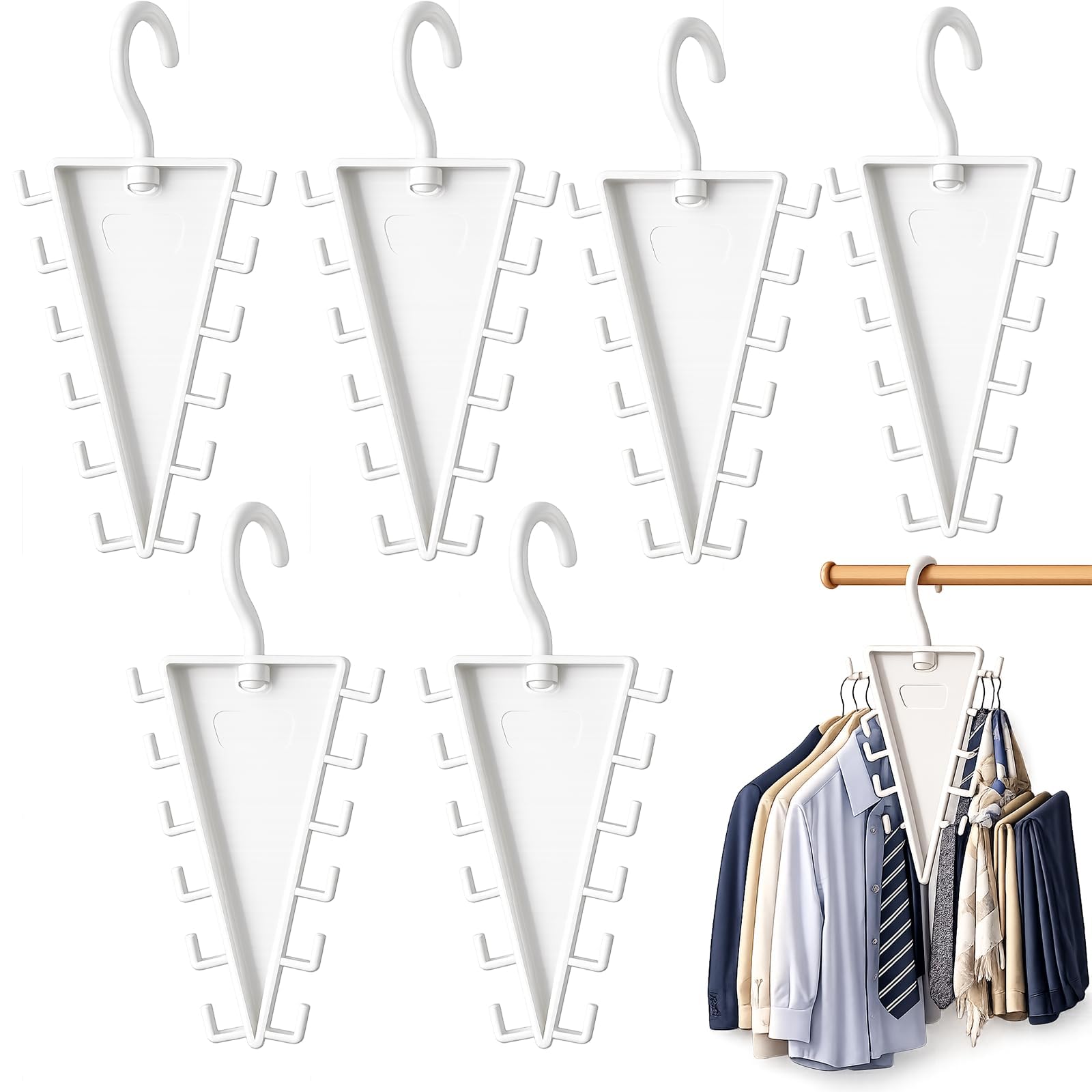 EHOTER V Shape Double-Sided Closet Organizer Hanger Triangular Double-sided Clothes Hanger and Hat Storage Rack 360° Rotating for Pants Hats Bags Room Essentials (6PCS)