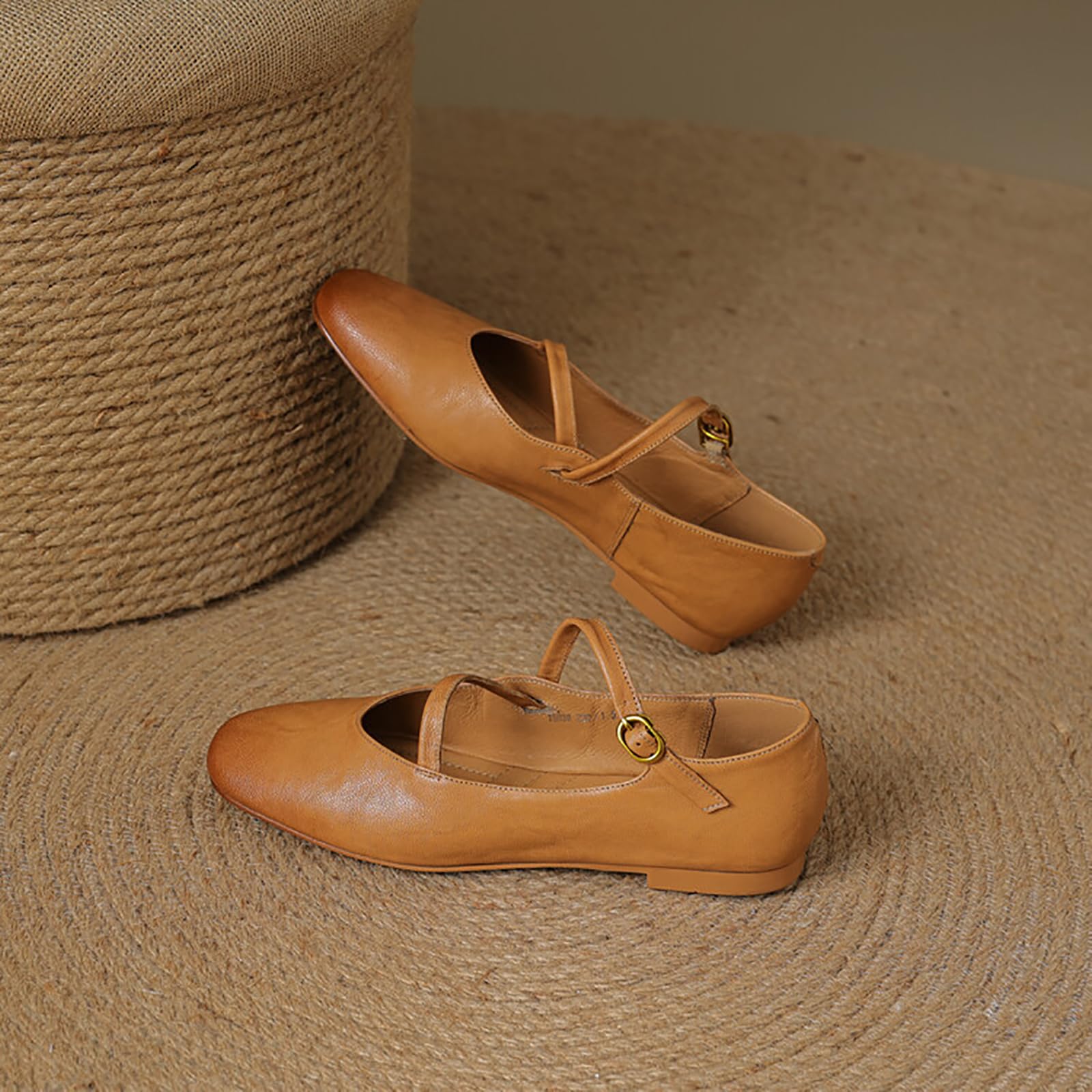 Scarpe Mary Jane da Donna con Punta Tonda, Comode Ballerine in Vera Pelle con Cinturini Regolabili con Fibbia, Eleganti E Casual, Slip-on