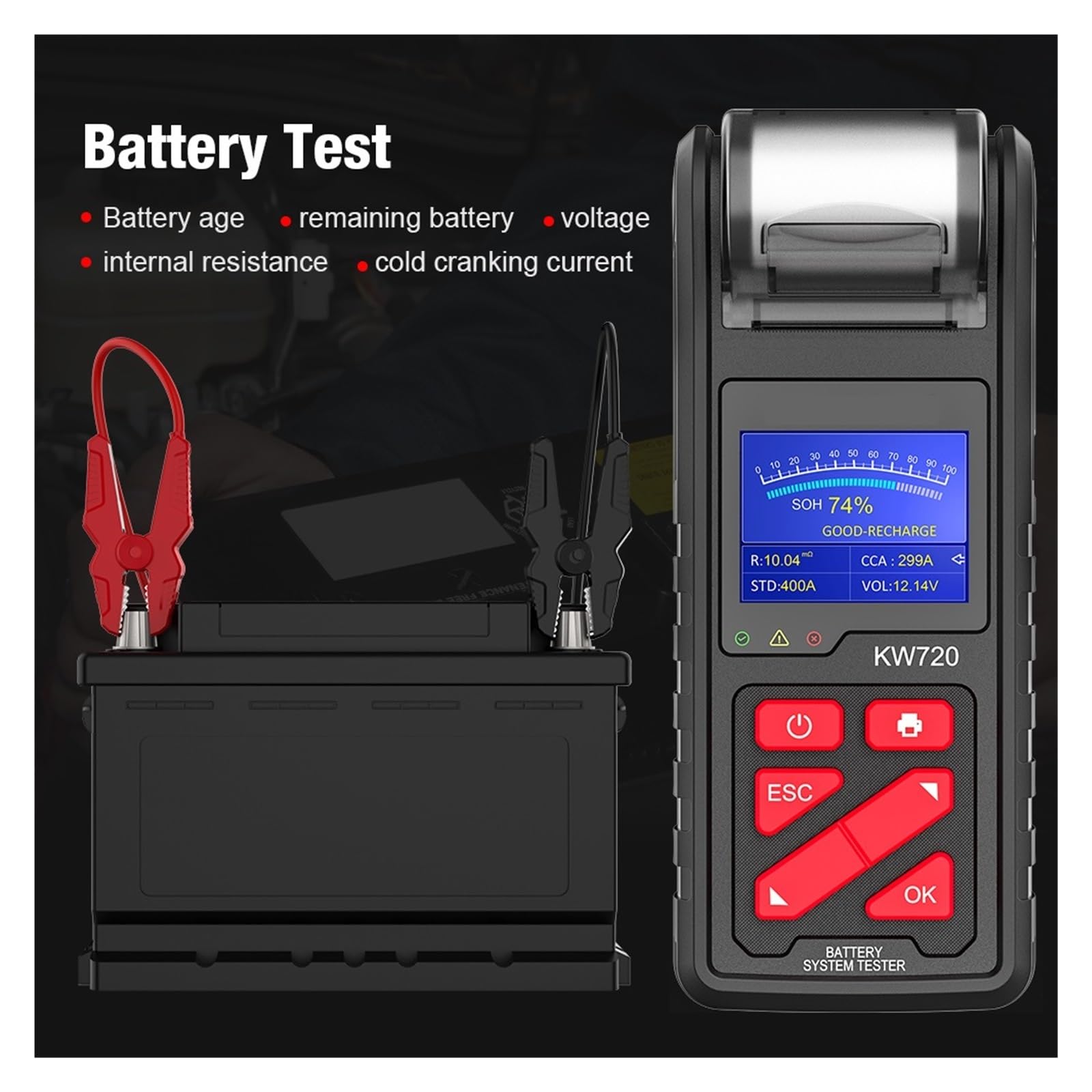 Tester Batteria Auto Analizzatore Tester Batteria 6V 12V 24V Strumento di Test di Avviamento di Ricarica for Camion for Auto Moto con Stampante Integrata Estrema precisione e Sicurezza
