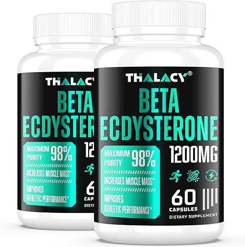 Thalacy 1200MG Beta Ecdysterone Supplement, 98% Pureza Máxima Ecdysterone Suplementos para masa muscular magra, rendimiento atlético y fuerza, 120