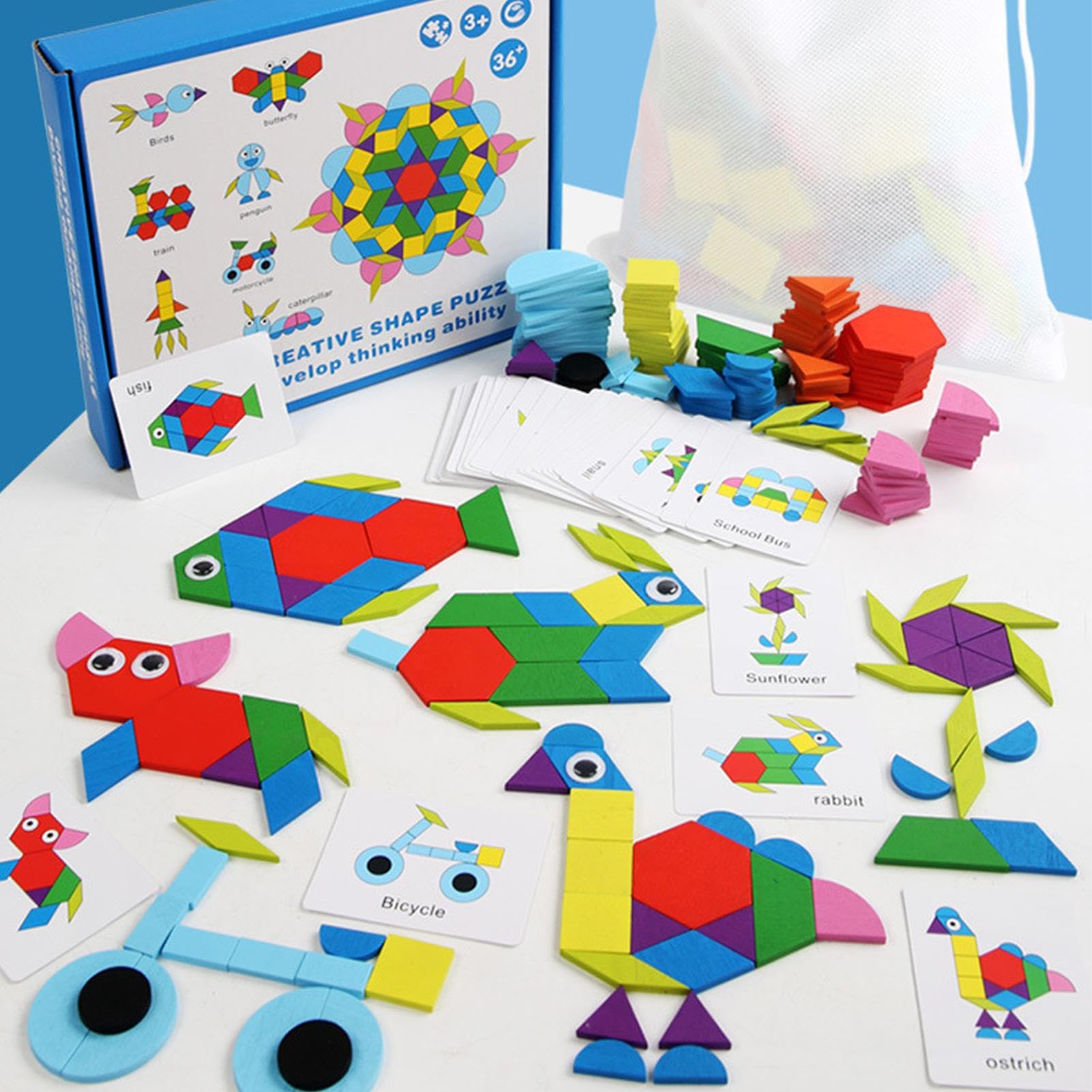 Formes Puzzle - 210 pièces Tangram Blocs de construction géométriques Jouet | En bois, pour projets éducatifs, jardin d' , fêtes d'anniversaire, fêtes de vacances, utilisation intérieure et