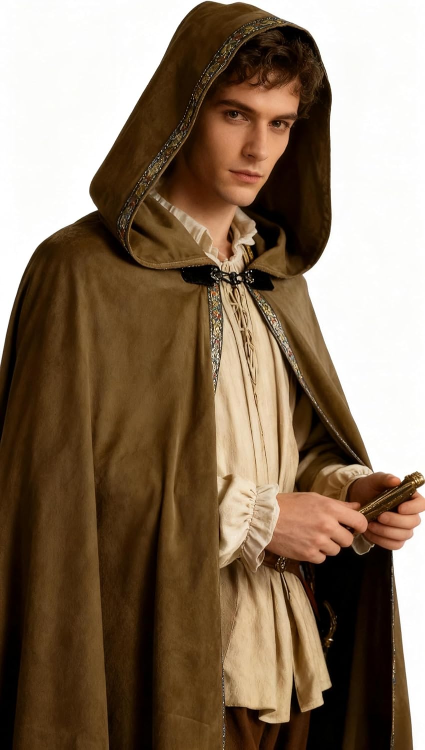 UQJE Medieval Cloak with Hood Wizard Cloak Halloween Renaissance Hooded Cape for Man and Women - Image 5