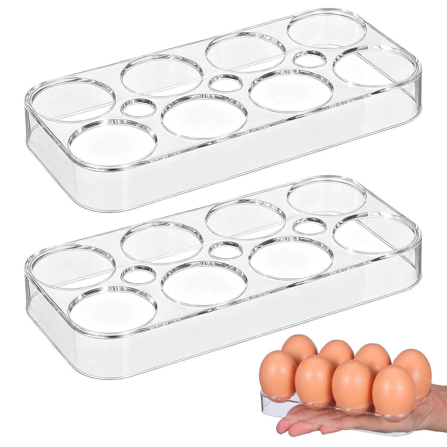 Gansdnek Pack of 2 Egg Holders, Egg Containers for Fridge, Fridge Egg Tray, Transparent Egg Storage with Space for 8 Eggs, Egg Storage Box for Storing and Transporting Eggs