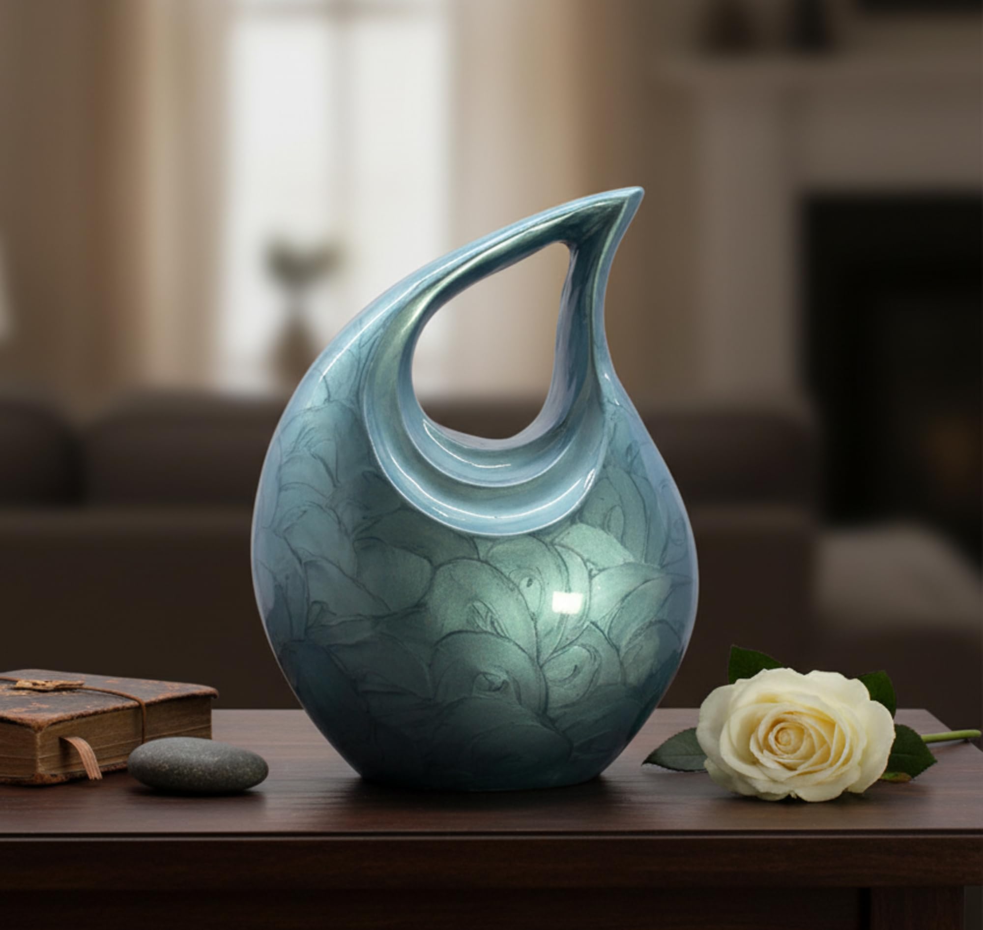 ESPLANADE Metal Cremation Urn Memorial Jar Pot Container | Full Size Carved Urn for Ashes Funeral Burial | Teardrop Urns | Grey - 10" Inches