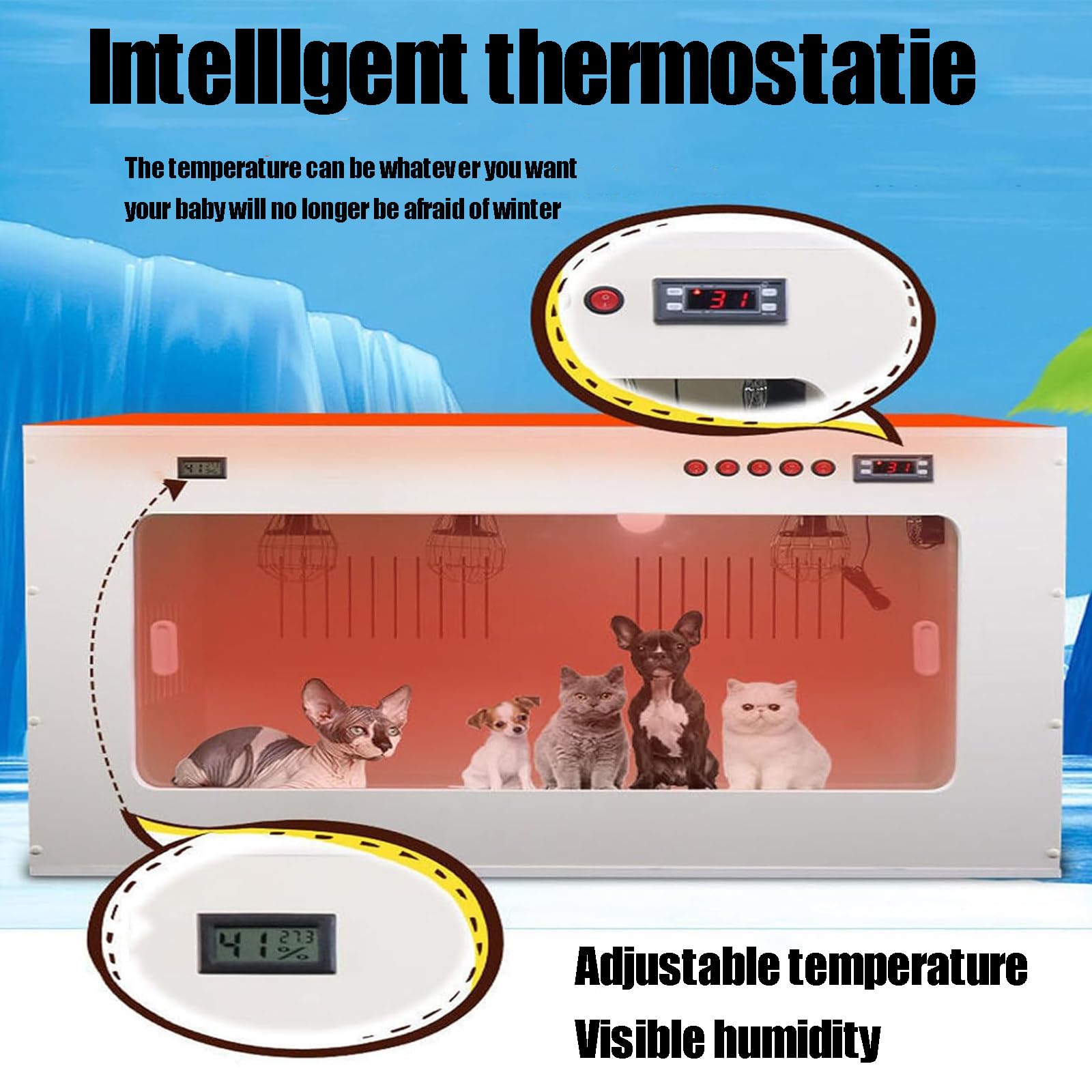 Inkubator Katzen Hunde,Intelligente Wärmebox Mit Konstanter Temperatur,Inkubator Jungtiere,Brutkasten Hunde,Welpeninkubator Mit Heizung,Für Welpen,Alle Anderen Tiere,White-60 * 50 * 50cm