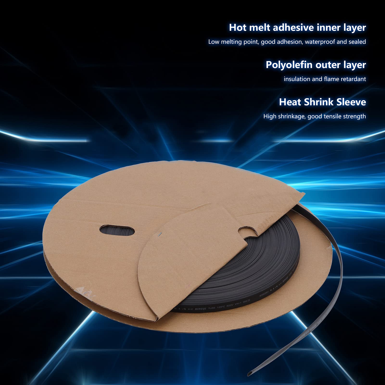 Guaina Termorestringente Poliolefina Guaina Termorestringente Nera 100 Metri ID 9,5 Mm con Isolamento Rivestito in Adesivo Sigillatura Impermeabile per Cablaggio Elettronico Cavi Domestici