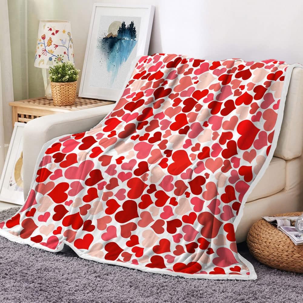 JAWO Red Hearts Blanket, Valentine's Day Throw Blanket Love