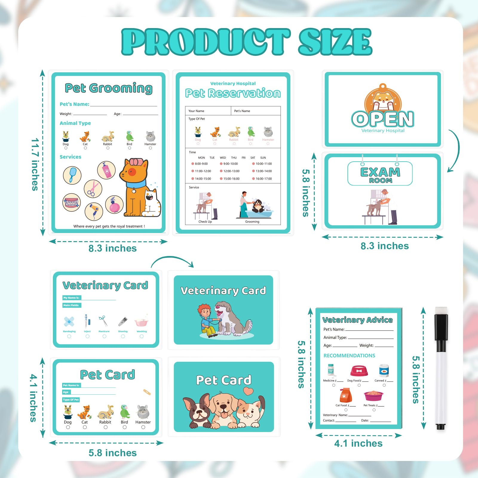 8 PCS Pretend Play Vet Kit Animal Care Pretend Play Pretend Play Veterinarian Supplies Pretend Vet Notepad Kids Double-Sided Imagination Playtime Pads Doctor 30 Pages with Pen for Toddler