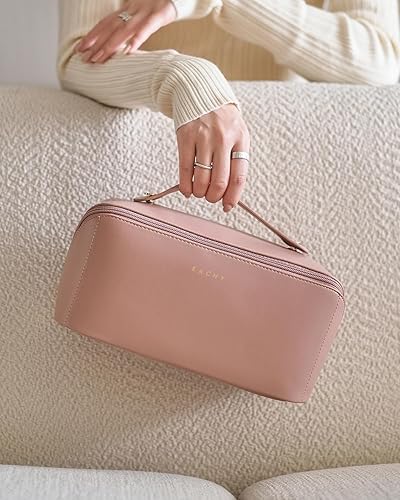 Miniatura 9 de EACHY Bolsa de maquillaje de viaje, bolsa de cosméticos de gran capacidad para mujeres, bolsa portátil impermeable, bolsa de aseo plana abierta,