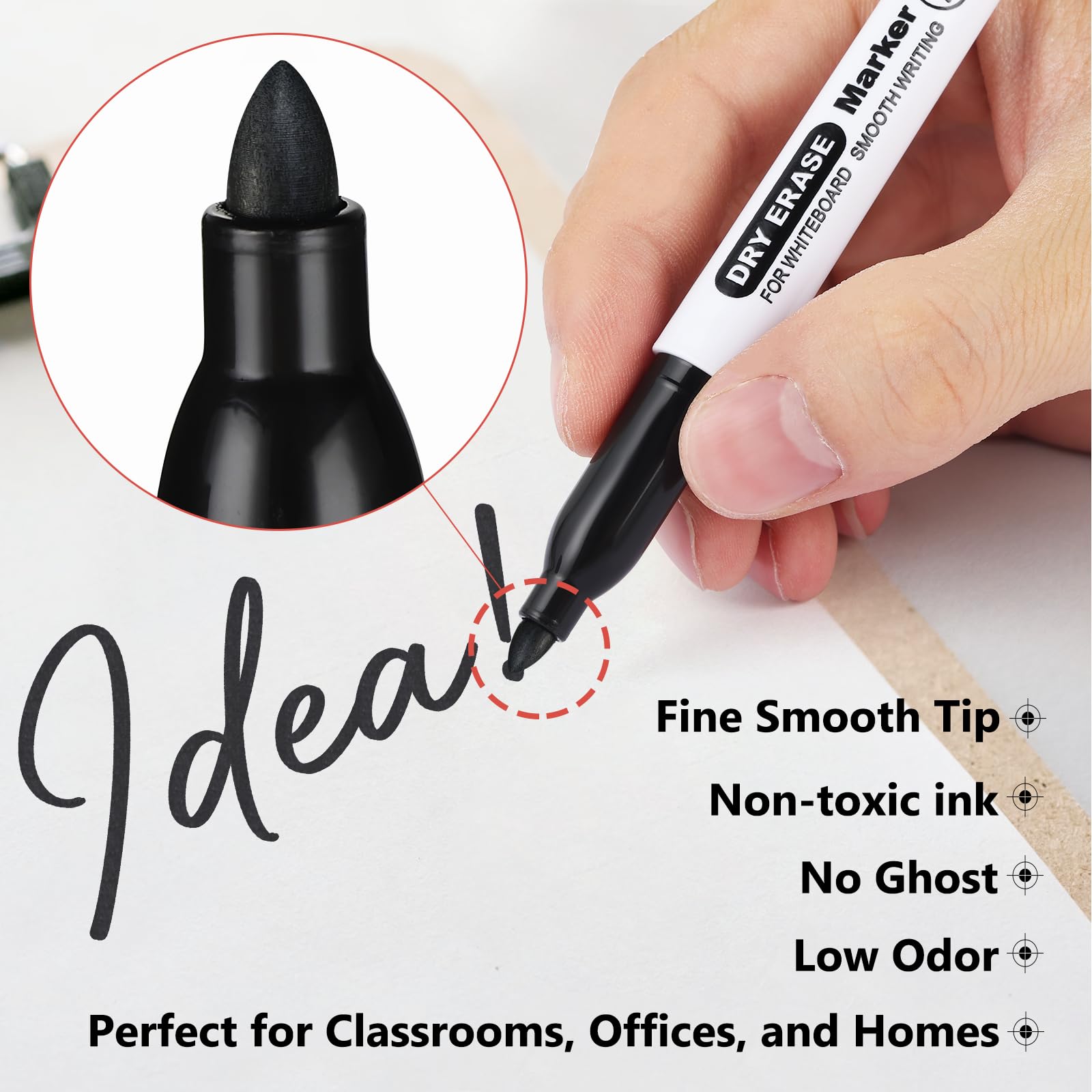 SFAIH Dry Erase Marker mit feiner Spitze, 30 Stück, schwarz, geruchsarm, ungiftig