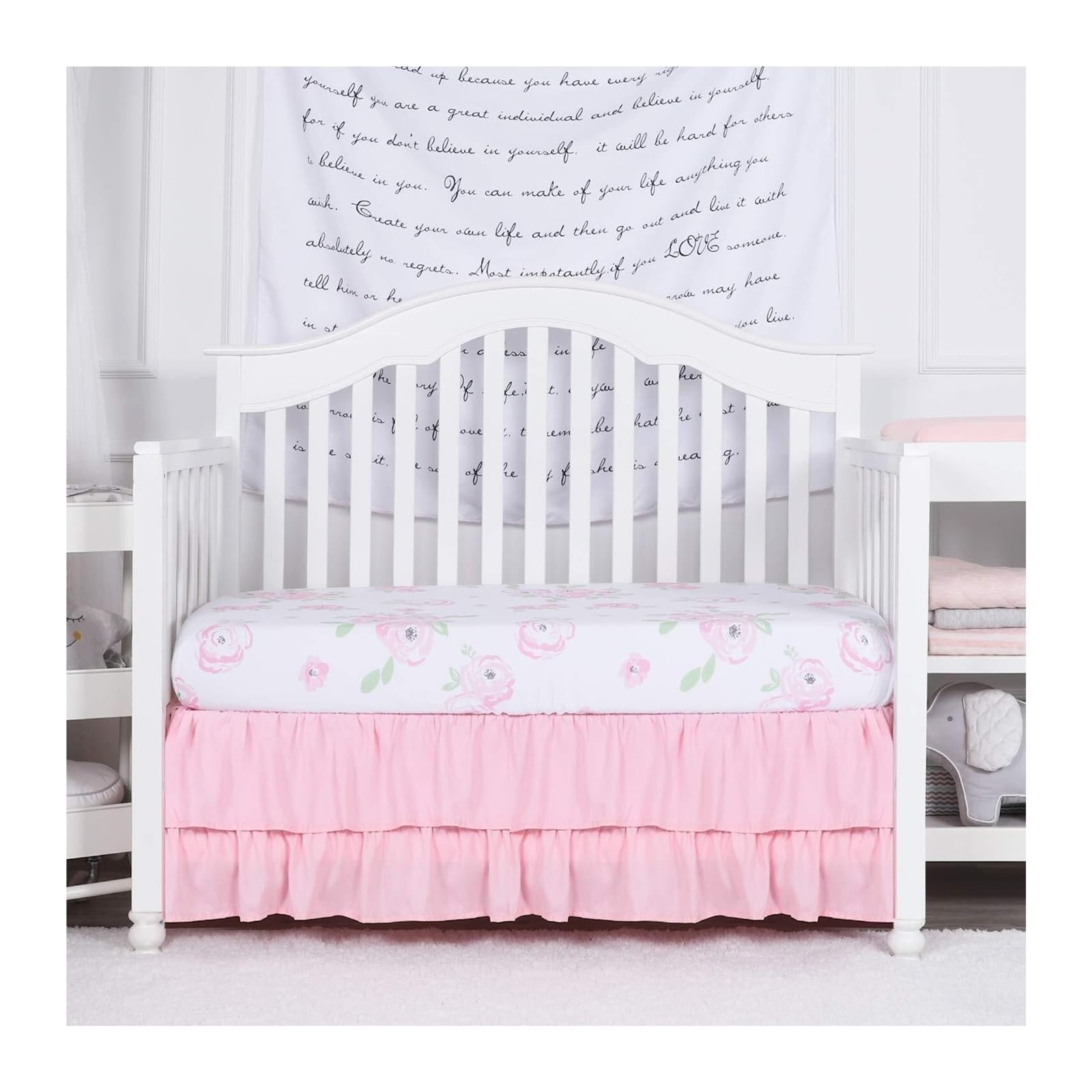 Jupe de lit bébé Jupe de lit Berceau à Volants Doux Double Couche avec Surface - Couvre-lit for Tout-Petits for Filles et garçons(Pink,60x120x36cm)