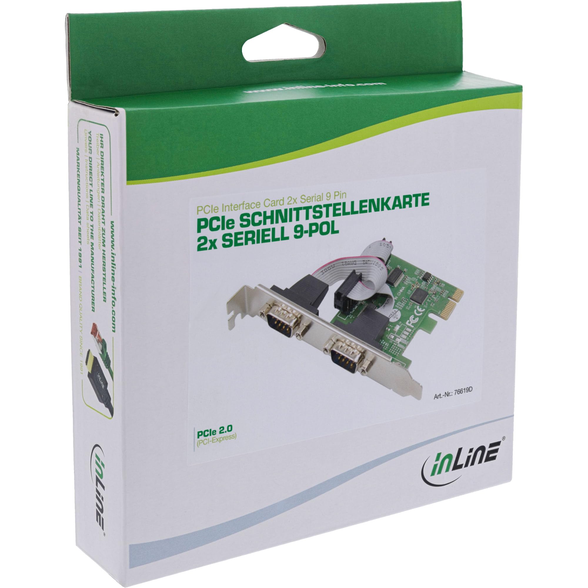 InLine PCIe 76619D AX99100 - Tarjeta de Interfaz (2 Puertos Serie RS-232, Puerto COM, Perfil bajo, para Windows y Linux)