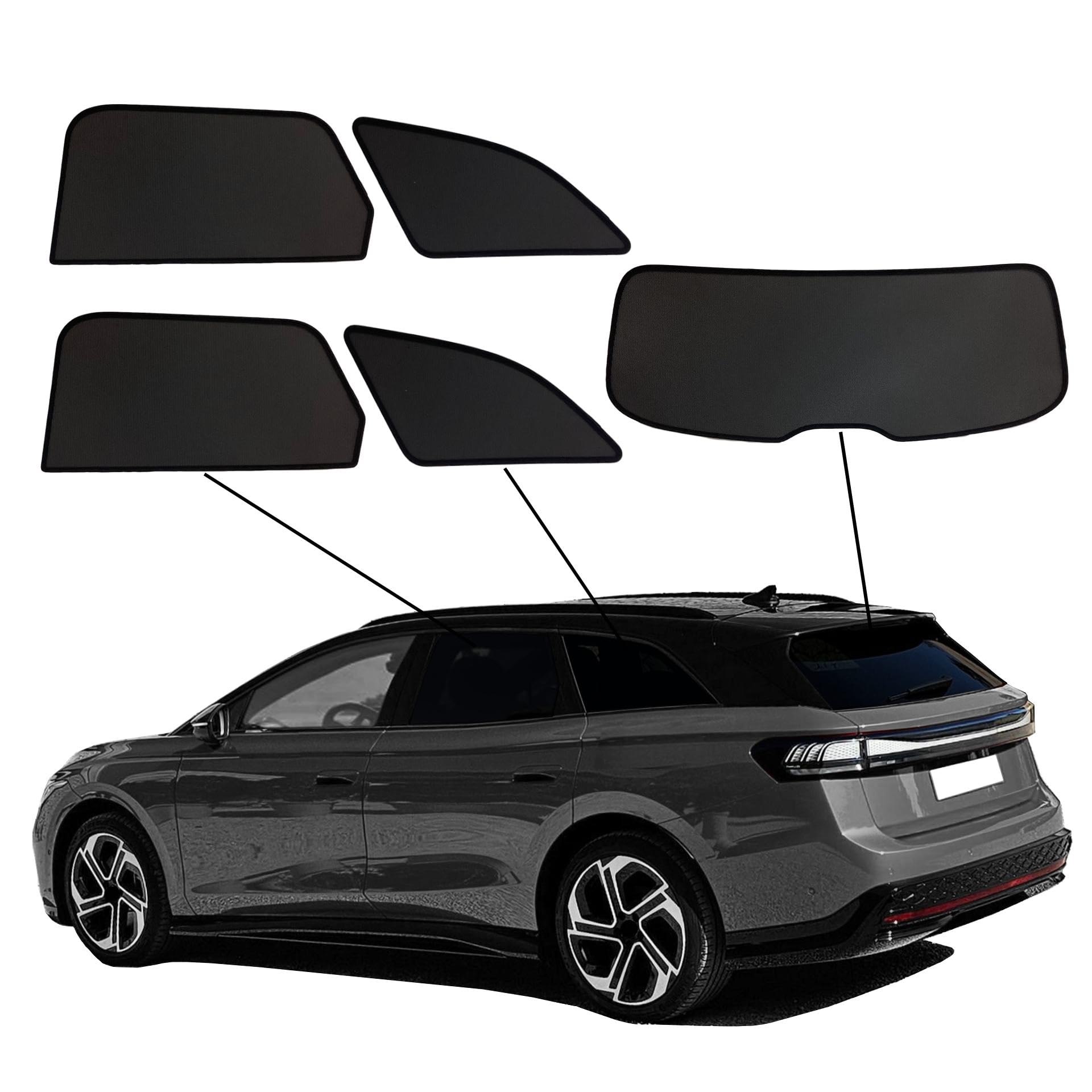 Premium SunClip Auto Sicht- & Sonnenschutz kompatibel mit VW ID.7 Tourer 2024- INKL Tasche