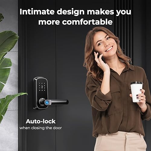 Miniatura 5 de Cerradura inteligente para puerta delantera, entrada sin llave con huella digital, código y acceso digital, acabado negro mate, fusión perfecta de