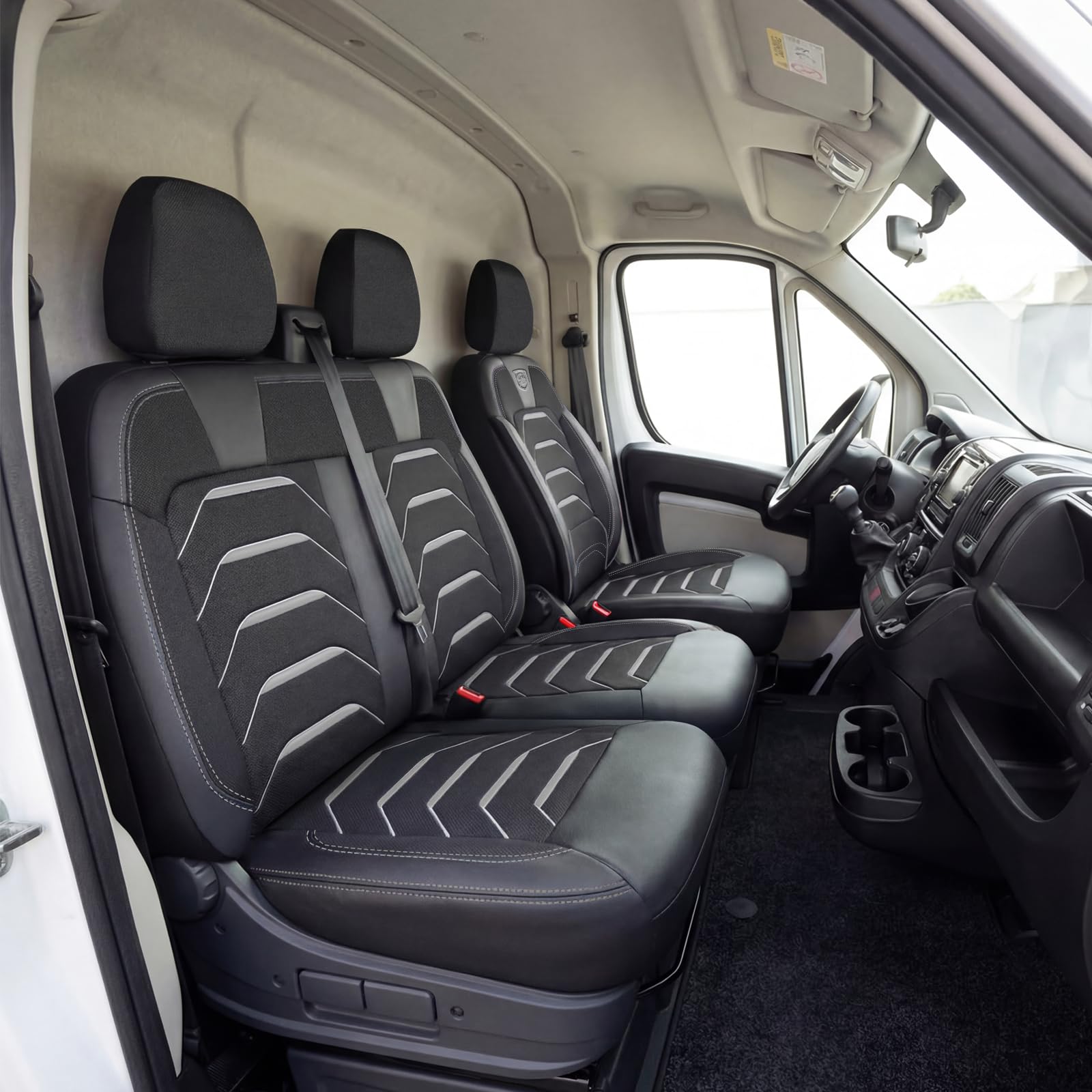 Fundas de asiento de coche Universal 2+1 para Transit Custom (2016-2023). Asientos delanteros de calidad para asiento de coche, de lino, gris y negro, funda protectora para el coche
