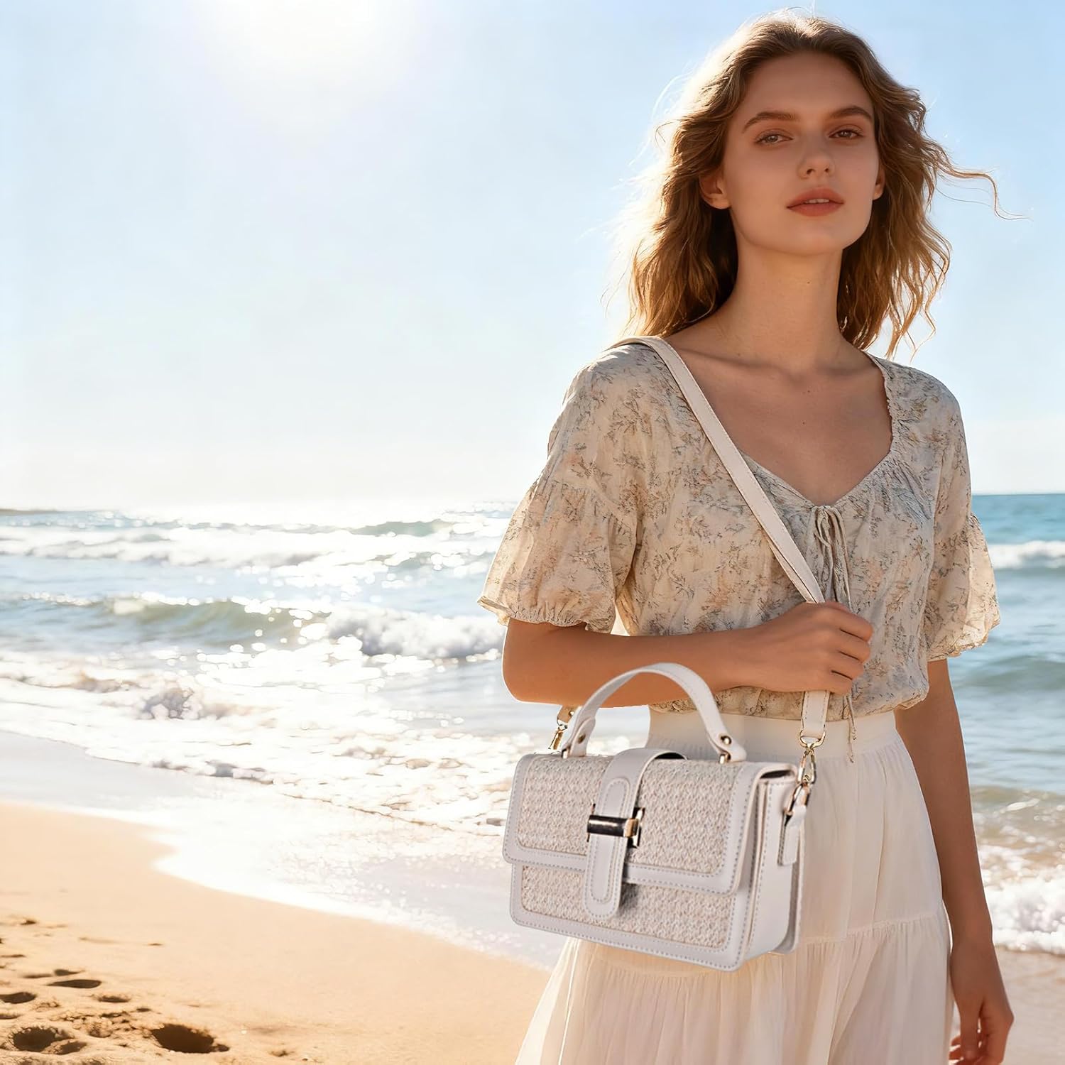 Straw Crossbody Bags for Women, Vegan Leather Summer Handbag Small Trendy Beach Purse - Image 3