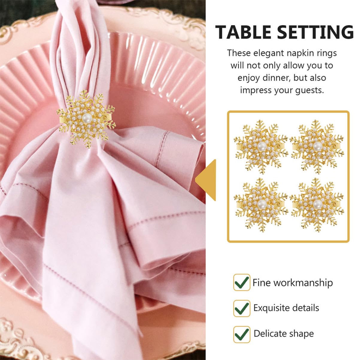 Cabilock 2 Set Fibbia Del Tovagliolo Del Fiocco Di Neve Decorazioni in Oro Vimini Portatovagliolo Natalizio Natalizie Fibbie Per Tovaglioli Fermagli Per Tovaglioli Lega Golden 6 Pezzi * 2